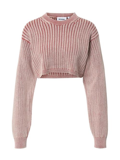 Se WEEKDAY Pullover 'Noelle'  pastelrød / hvid ved About You