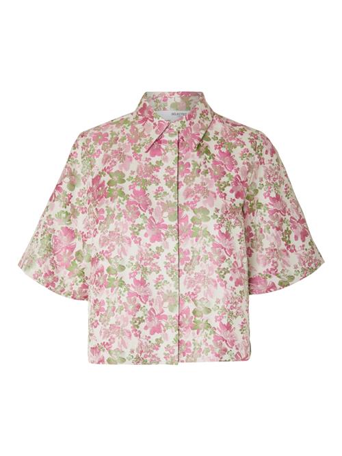 SELECTED FEMME Bluse 'Arisa'  grøn / lyserød / lys pink / hvid