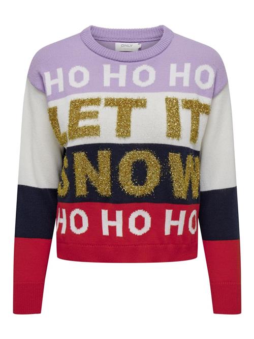 Se ONLY Pullover 'XMAS DACHING'  natblå / lavendel / rubinrød / naturhvid ved About You