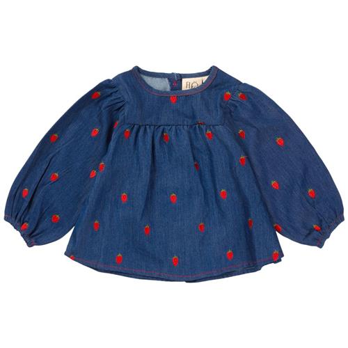 Flöss Colette Broderet Bluse Berry Denim | Blå | 104 cm