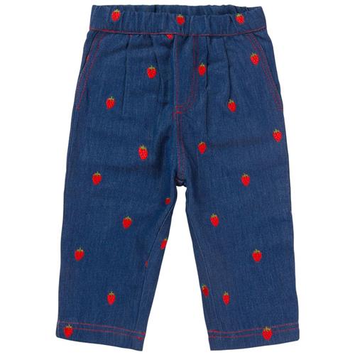 Se Flöss Colette Broderede Bukser Berry Denim | Blå | 74 cm ved Babyshop