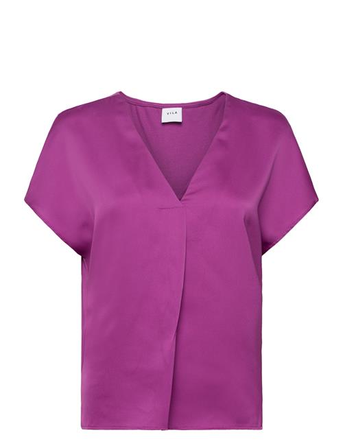 Viellette V-Neck S/S Satin Top - Noos Vila Purple