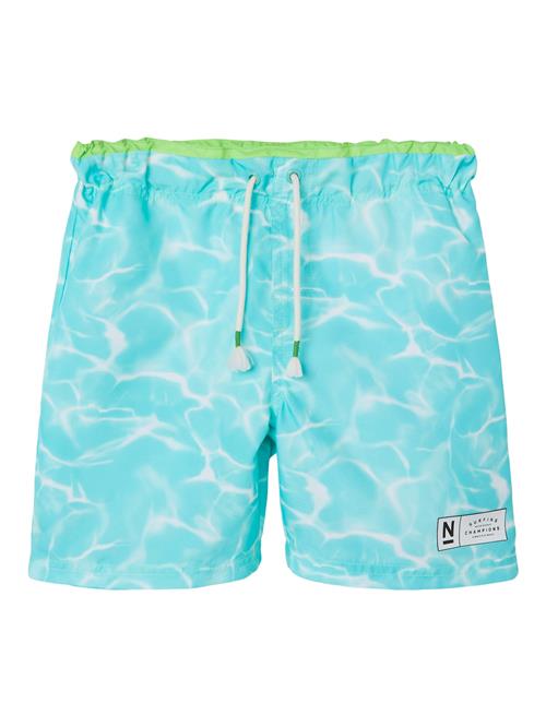 NAME IT Badeshorts 'Zaglo'  aqua / lysegrøn / hvid