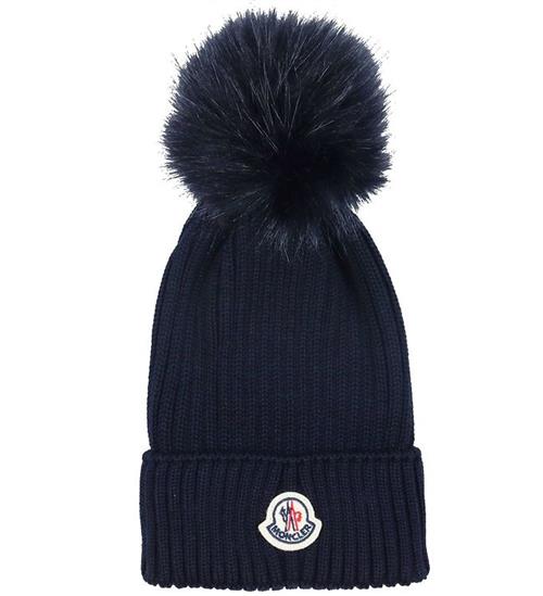 Se Moncler Hue - Uld - Navy m. Imiteret Pels ved KidsWorld