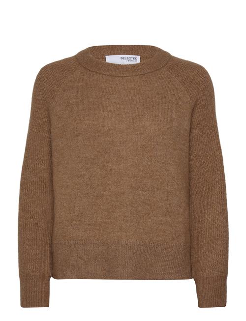 Slfrena Ls Knit O-Neck Camp Selected Brown