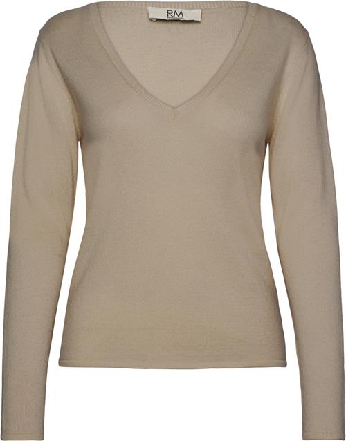 RM by Rosemunde Rmwsofia Wool LS Vneck Knit Kvinde Light Sand Melange Langærmede T-shirts Str XL - hos Magasin