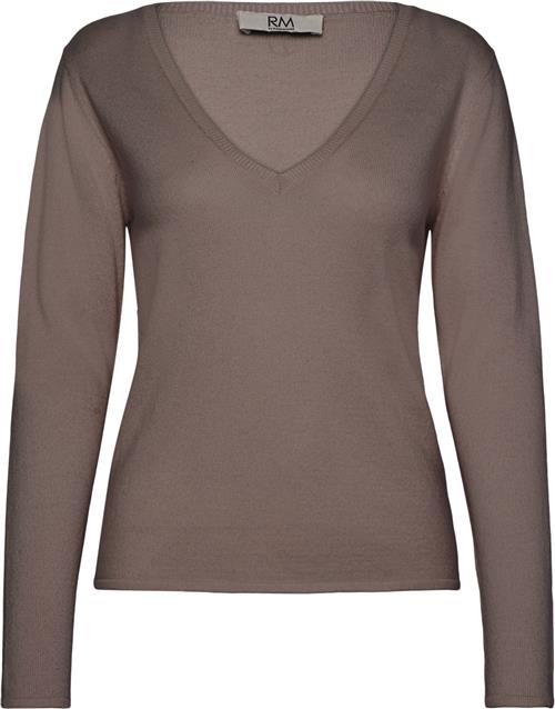 RM by Rosemunde Rmwsofia Wool LS Vneck Knit Kvinde Brown Grey Mel Langærmede T-shirts Str L - hos Magasin