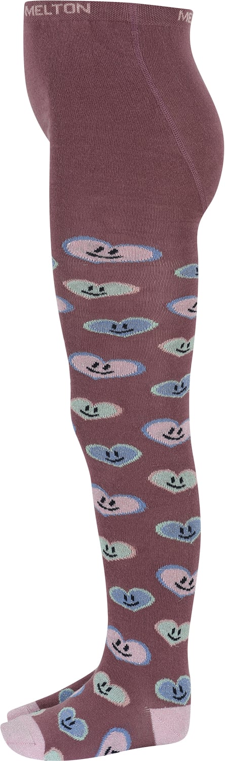 Melton Happy Hearts Tights Str 10 år / 140 cm - Grape Shake Strømper Bomuld hos Magasin