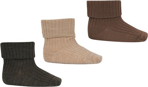 mpKids Wool rib Baby Socks 3-pack Str 15/16 - Camel Melange Strømper Uld hos Magasin