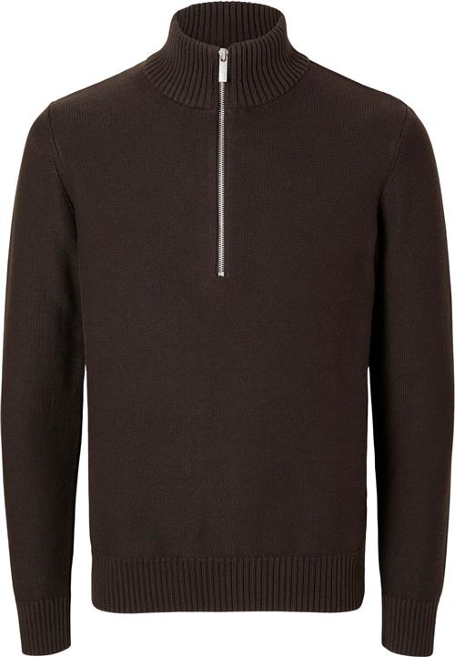 Selected Homme Slhaxel LS Knit Half ZIP Mand Chocolate Torte Sweatshirts Str S - hos Magasin