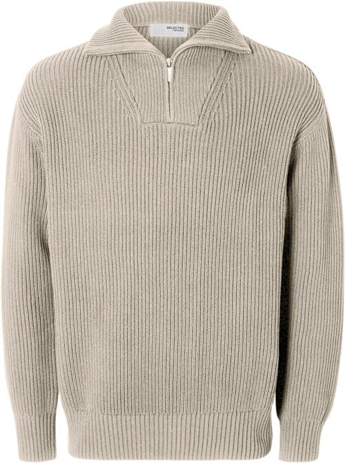 Se Selected Homme Slhdry LS Knit Relaxed Half ZIP Mand Oatmeal Turtlenecks Str XL - hos Magasin ved Magasin