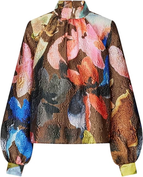 Se Stine Goya Gathered Long Sleeve Top, 2258 Crinkled Textured Poly Kvinde Aquarelle Garden Toppe Str S - Polyester hos Magasin ved Magasin