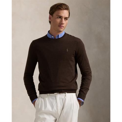 Se Polo Ralph Lauren 2/30 Merino WL Rwslsl-plo Mand Cacao Brown Heather Sweaters Str L Merino - hos Magasin ved Magasin