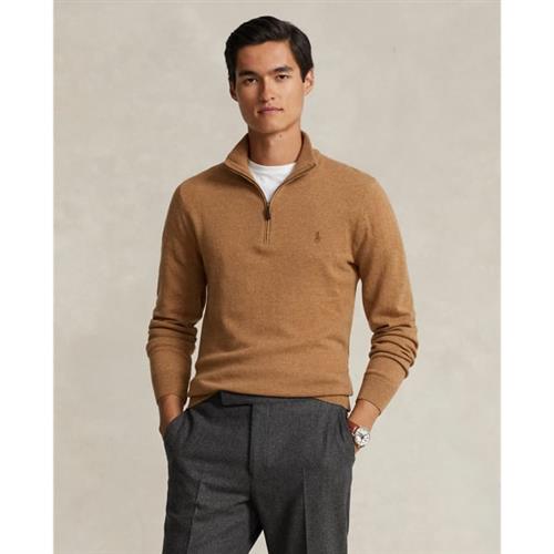 Polo Ralph Lauren Wool Quarterzip Sweater Mand Latte Brown Heather Turtlenecks Str S - Uld hos Magasin