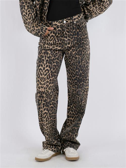 Neo Noir Simona Leopard Pants Kvinde Leopard Bukser Med Lige Ben Str 40 - Denim hos Magasin