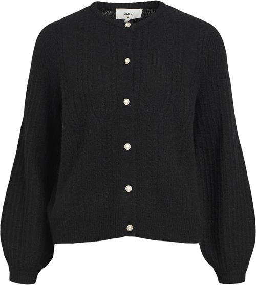 Se Object Objophelia L/S Knit Cardigan REP Kvinde Black Cardigans Str XS - hos Magasin ved Magasin