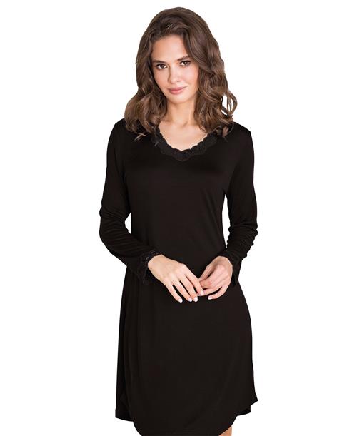 Lady Avenue Silk Jersey Nightgown, Long Sleeve Natkjoler Str S - Silke hos Magasin