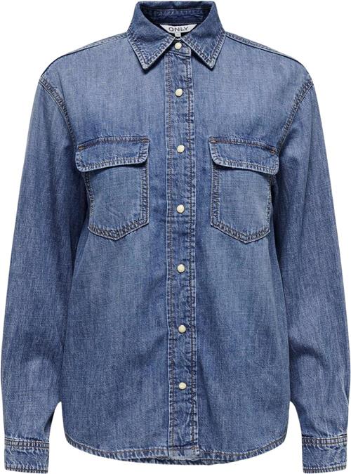 Se ONLY Onlsevigny LS DNM Shirt AKM Kvinde Dark Blue Denim Skjorter Loose Fit Str L - hos Magasin ved Magasin