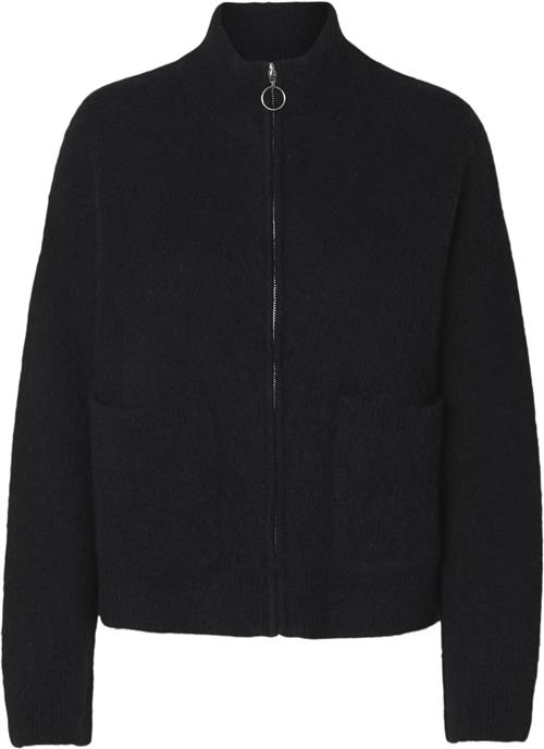 Se Selected Femme Slfsia RAS LS Knit Zipper Cardigan Kvinde Sort Sweaters Str L - hos Magasin ved Magasin