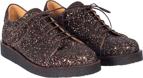 Se ANGULUS Sneaker i Glitter på Plateausål Kvinde 2487/2193 Brown Glitter/dark B Snøresko Str 40 - hos Magasin ved Magasin