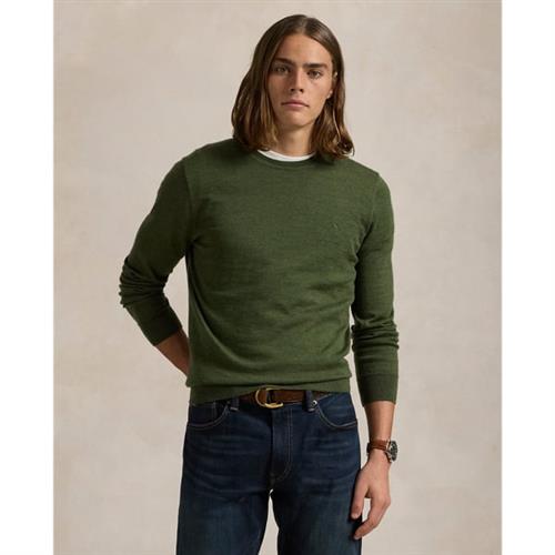 Se Polo Ralph Lauren 2/30 Merino WL Rwslsl-plo Mand Classic Olive Heather Sweaters Str S Merino - hos Magasin ved Magasin