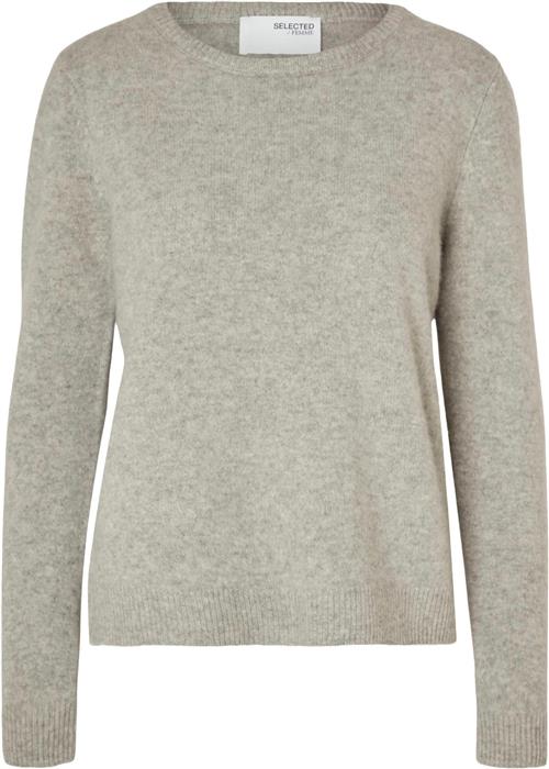 Selected Femme Slfmanila LS Knit Cashmere Oneck N Kvinde Grå Sweaters Str XL Cashmere - hos Magasin