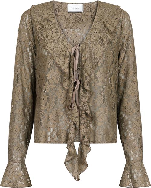 Neo Noir Anika Lace Blouse Kvinde Taupe Langærmede Bluser Str 42 - hos Magasin