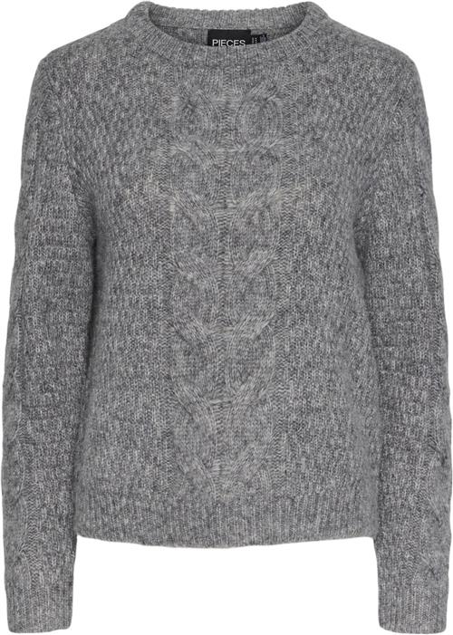 Pieces Pcnina LS Oneck Knit Noos BC Kvinde Medium Grey Melange Sweaters Regular Fit Str XS - hos Magasin