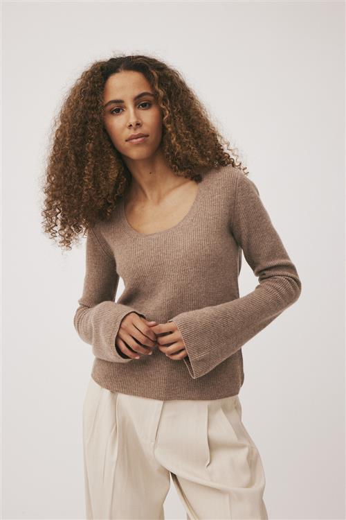 Magasin du Nord Collection Magasin Mabel 6 100 Cashmere Kvinde Sand Melange Sweaters Str XL Cashmere