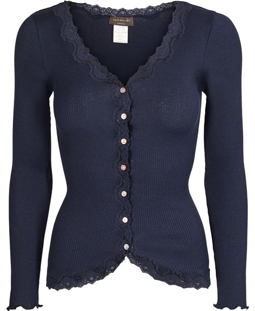 Rosemunde Silk Cardigan Regular ls W/rev Vintage Lace Kvinde Blå Cardigans Str S - Bomuld hos Magasin