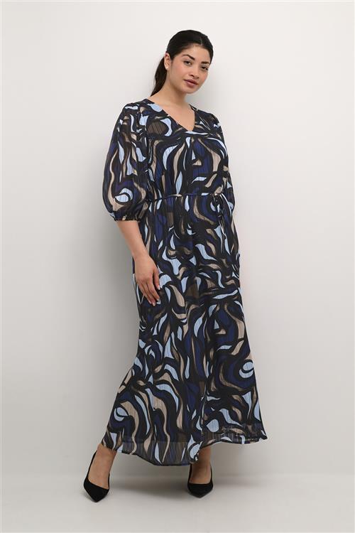 Kaffe Curve Kcmarga Maxi Dress Kvinde Blue/grey Abrstact Graphic Maxi Kjoler Str 46 - hos Magasin