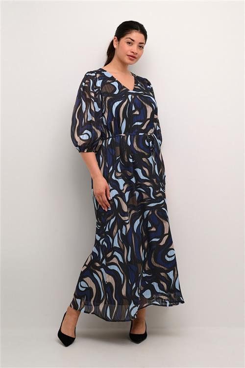 Kaffe Curve Kcmarga Maxi Dress Kvinde Blue/grey Abrstact Graphic Maxi Kjoler Str 52 - hos Magasin