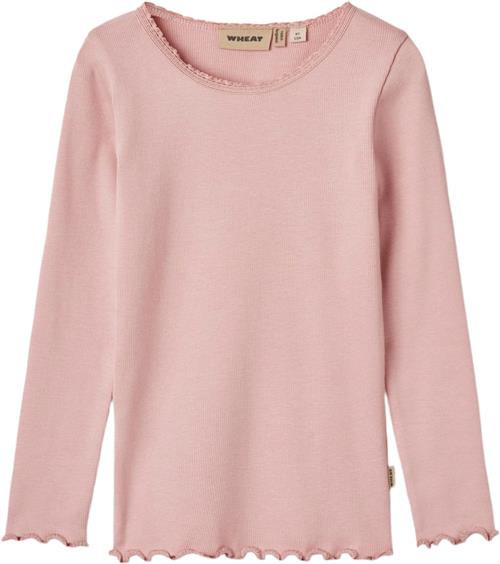 Wheat Langærmet Rib Tshirt Reese Str 3 år / 98 cm - Rose Frost Langærmede T-shirts Bomuld hos Magasin