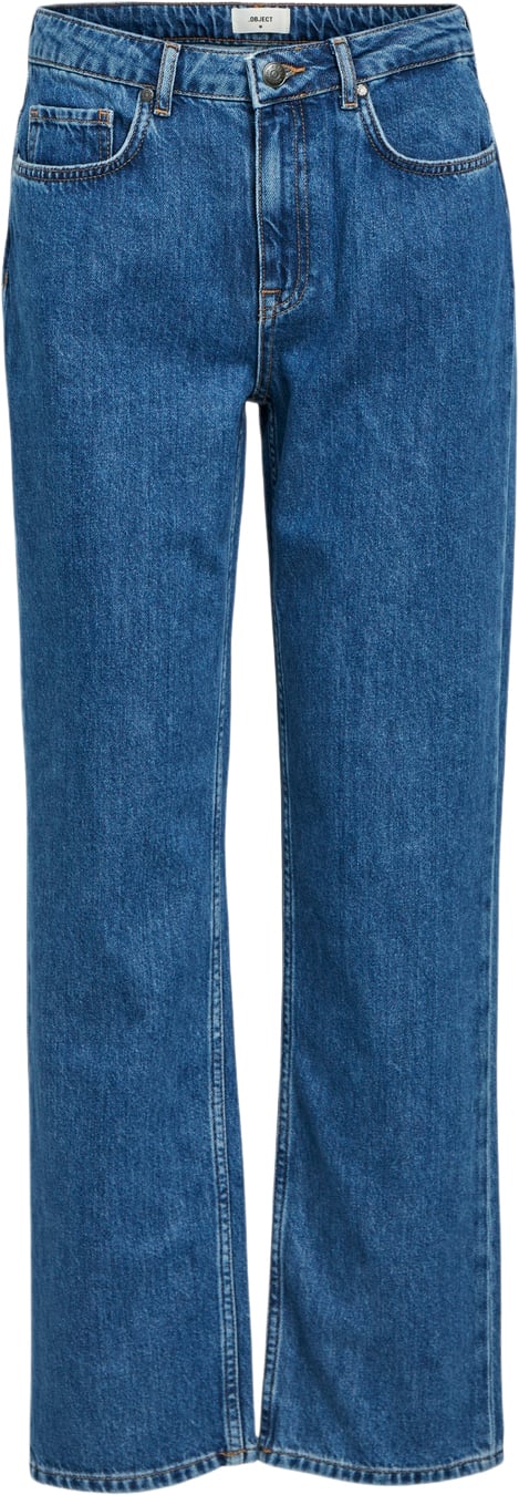 Object Objsava Ellen MW Straight Jeans NOO Kvinde Medium Blue Denim Straight Jeans Str L - hos Magasin