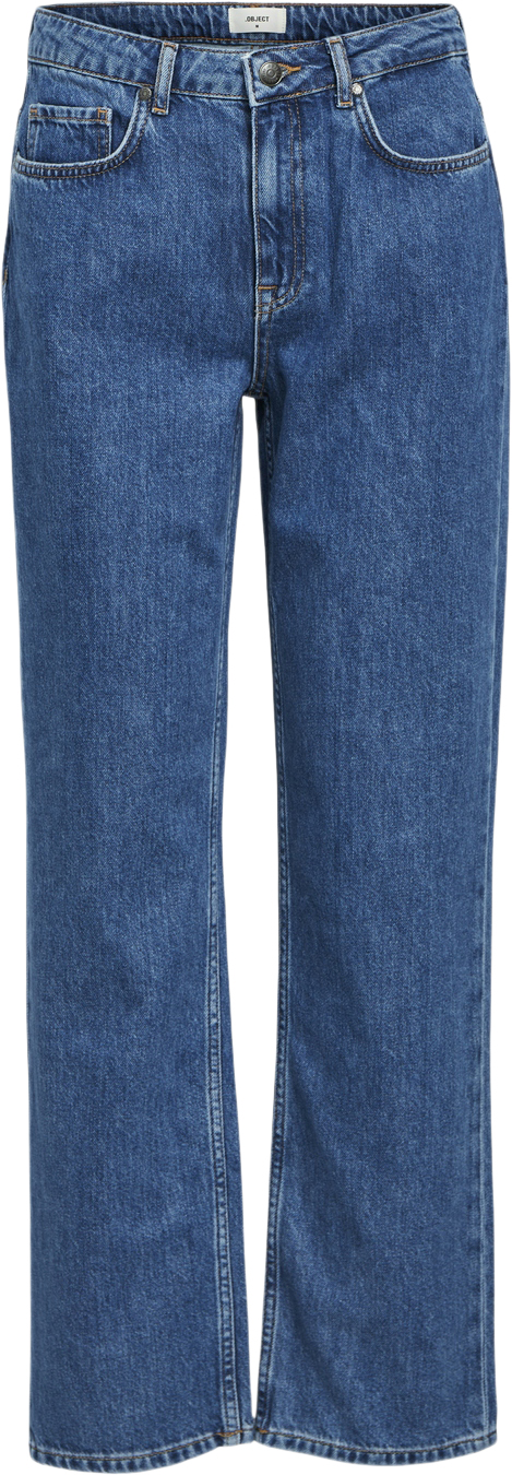 Se Object Objsava Ellen MW Straight Jeans NOO Kvinde Medium Blue Denim Straight Jeans Str XL - hos Magasin ved Magasin