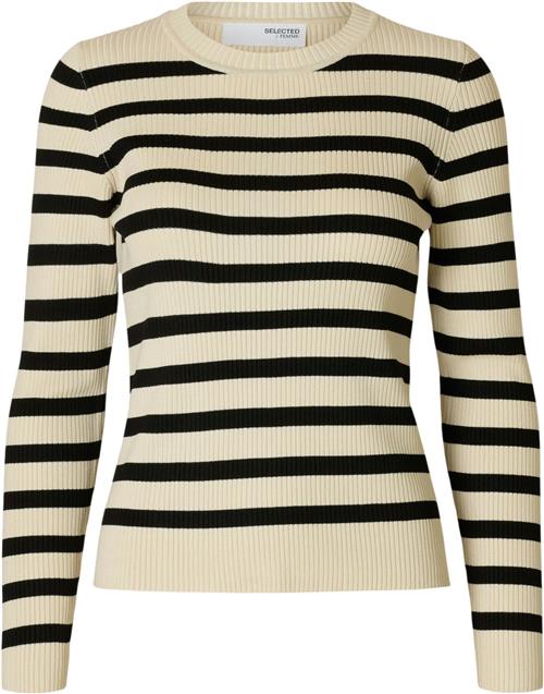 Selected Femme Slfmali LS Knit Oneck EX Kvinde Birch/black Sweaters Str S - hos Magasin