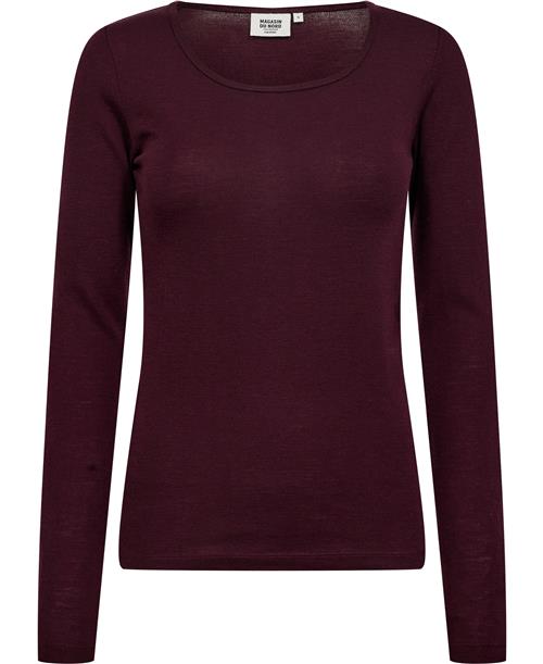 Magasin du Nord Collection Magasin Celia 3 100 RWS Merino Wool Kvinde Bordeaux Langærmede Bluser Str XL Merino