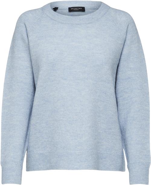 Selected Femme Slflulu LS Knit Oneck B Noos Kvinde Cashmere Blue/melange Sweaters Str XS - hos Magasin