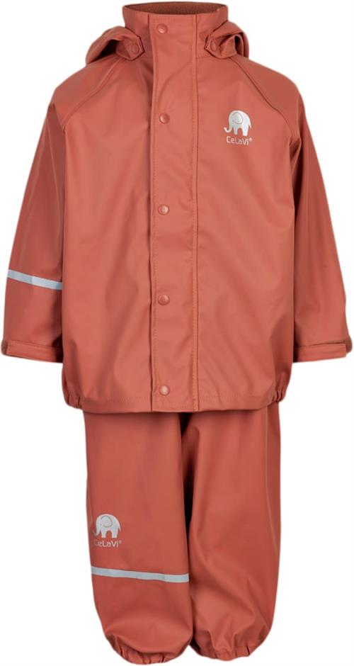 CeLaVi Basic Rainwear set Solid PU Str 140 Unisex - Redwood Regntøj hos Magasin