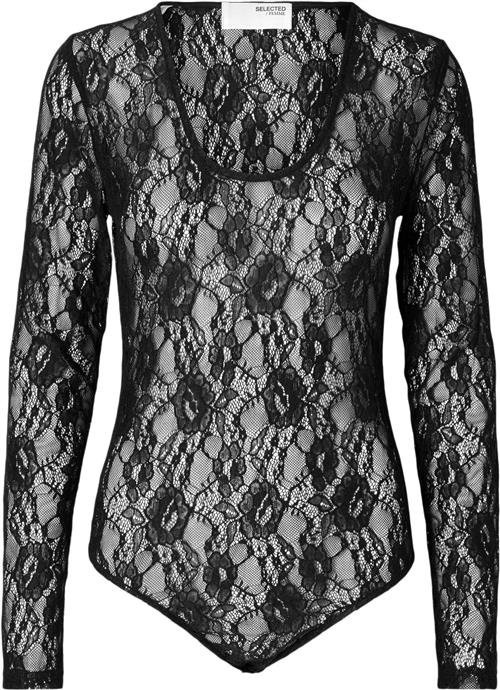 Se Selected Femme Slfaria LS Lace Body Kvinde Sort Toppe Str XS - hos Magasin ved Magasin