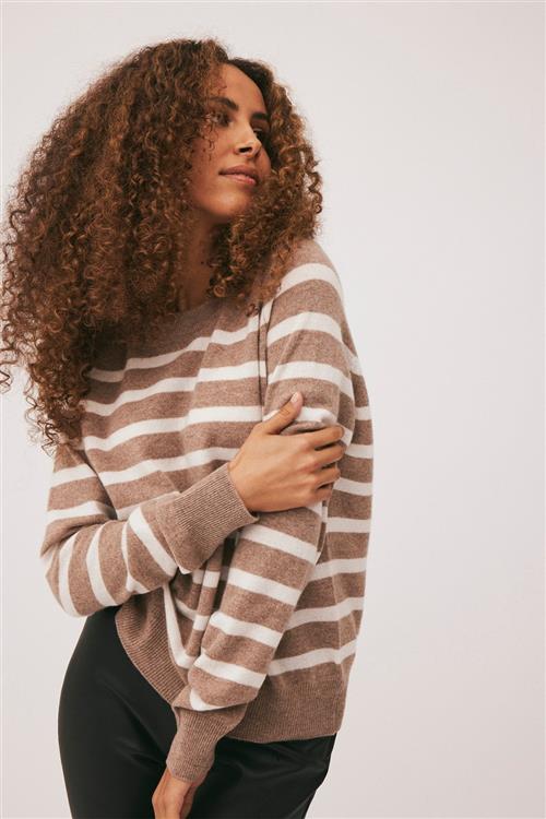 Magasin du Nord Collection Magasin Mabel 2 100 Cashmere Kvinde Off White / Sand Stripe Sweaters Str S Cashmere