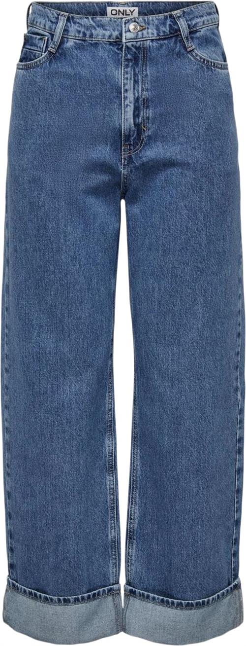 Se ONLY Onlhope HW Wide Fold UP DNM CRO Kvinde Blå Wide Jeans Str "30/""32" - hos Magasin ved Magasin