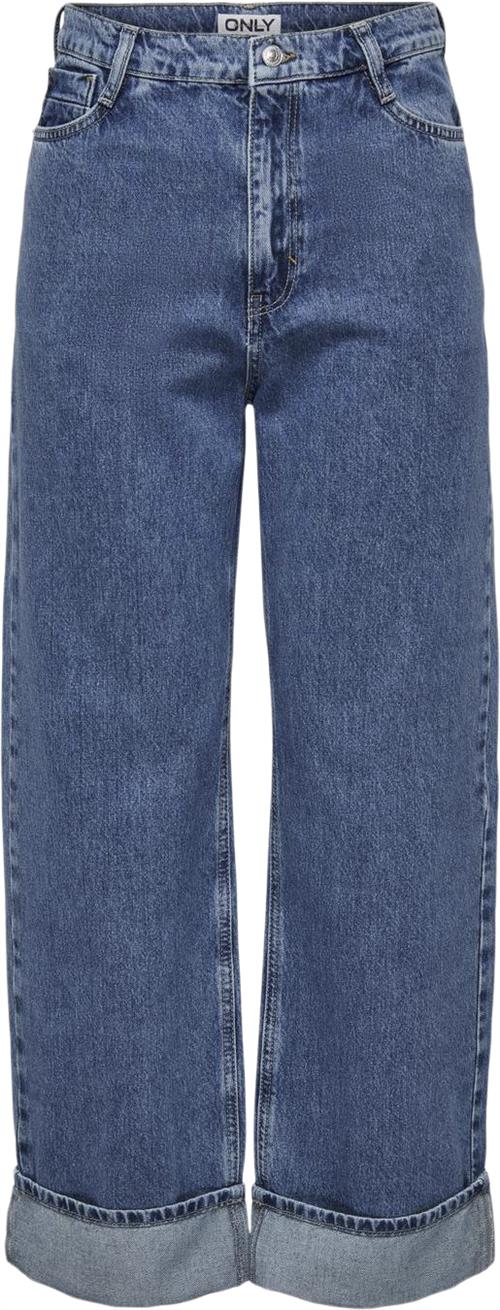 Se ONLY Onlhope HW Wide Fold UP DNM CRO Kvinde Blå Wide Jeans Str "27/""32" - hos Magasin ved Magasin