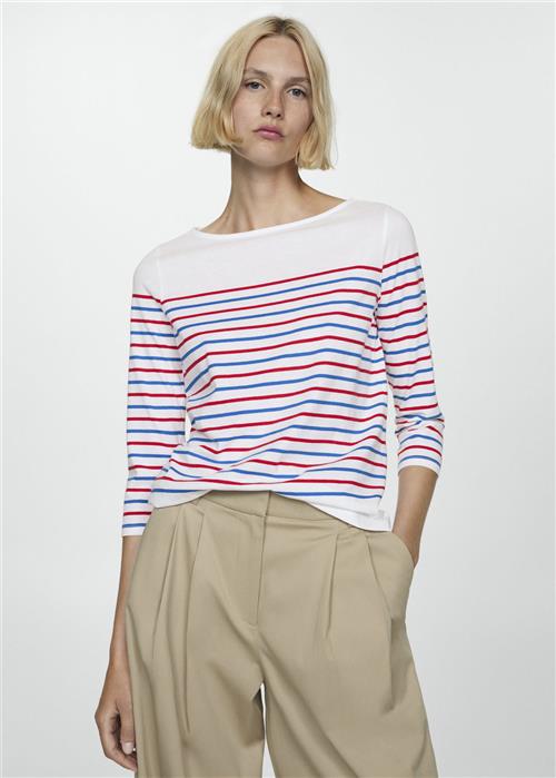 MANGO Striped Boatneck T-shirt Kvinde White Kortærmede T-shirts Str S - hos Magasin