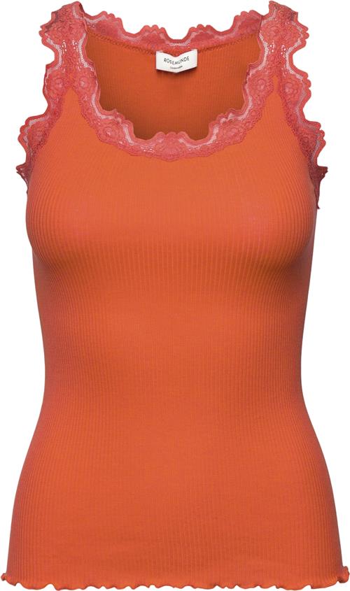 Rosemunde Silk top w/ Lace Kvinde Cherry Tomato Toppe Str L - hos Magasin