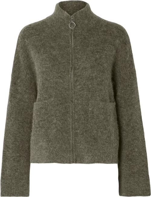 Se Selected Femme Slfsia RAS LS Knit Zipper Cardigan Kvinde Kalamata/melange Cardigans Str XL - hos Magasin ved Magasin