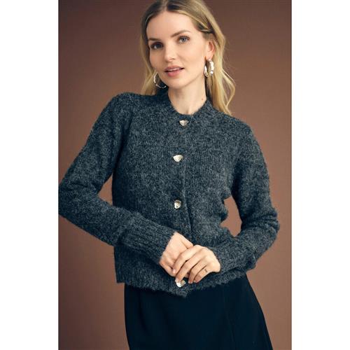 A-VIEW Audrey Knit Cardigan Kvinde Dark Grey Langærmede Bluser Str L - hos Magasin