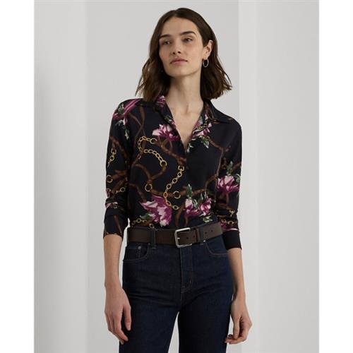 Lauren Ralph Lauren Classic Fit Print Crepe Shirt Kvinde Navy Langærmede Skjorter Str S - Polyester hos Magasin