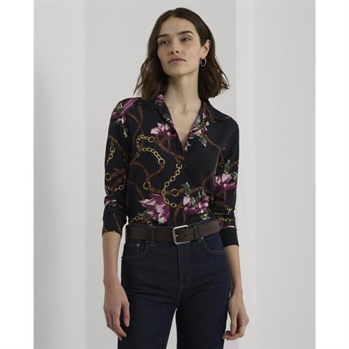 Lauren Ralph Lauren Classic Fit Print Crepe Shirt Kvinde Navy Langærmede Skjorter Str M - Polyester hos Magasin