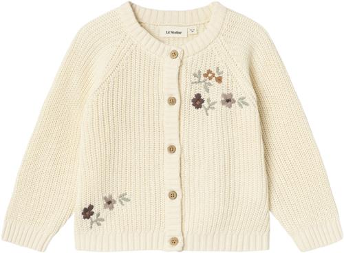 Lil' Atelier Nmfemlen EMB LS Knit Card LIL Str 98 - Birch Cardigans hos Magasin